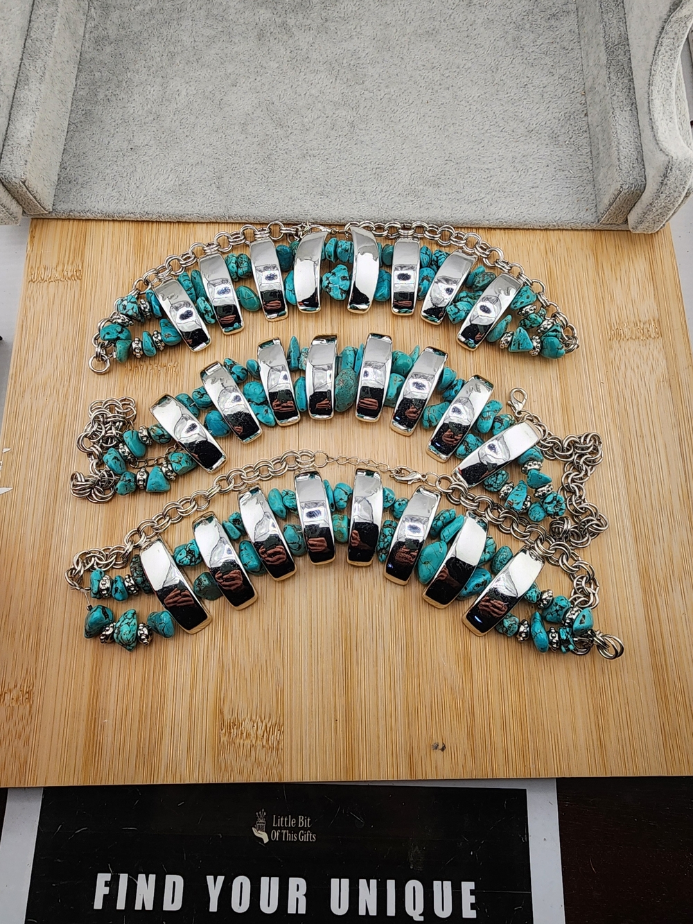 Bundle Of 3 -  20in Silver-Tone Turquoise Bead Statement Necklaces 0614